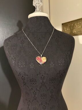 Pressed Floral Heart Pendant Necklace in Sterling Silver